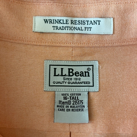 Men’s L.L. Bean peach button up shirt size 16 tall preppy coastal euro summer - Picture 10 of 11